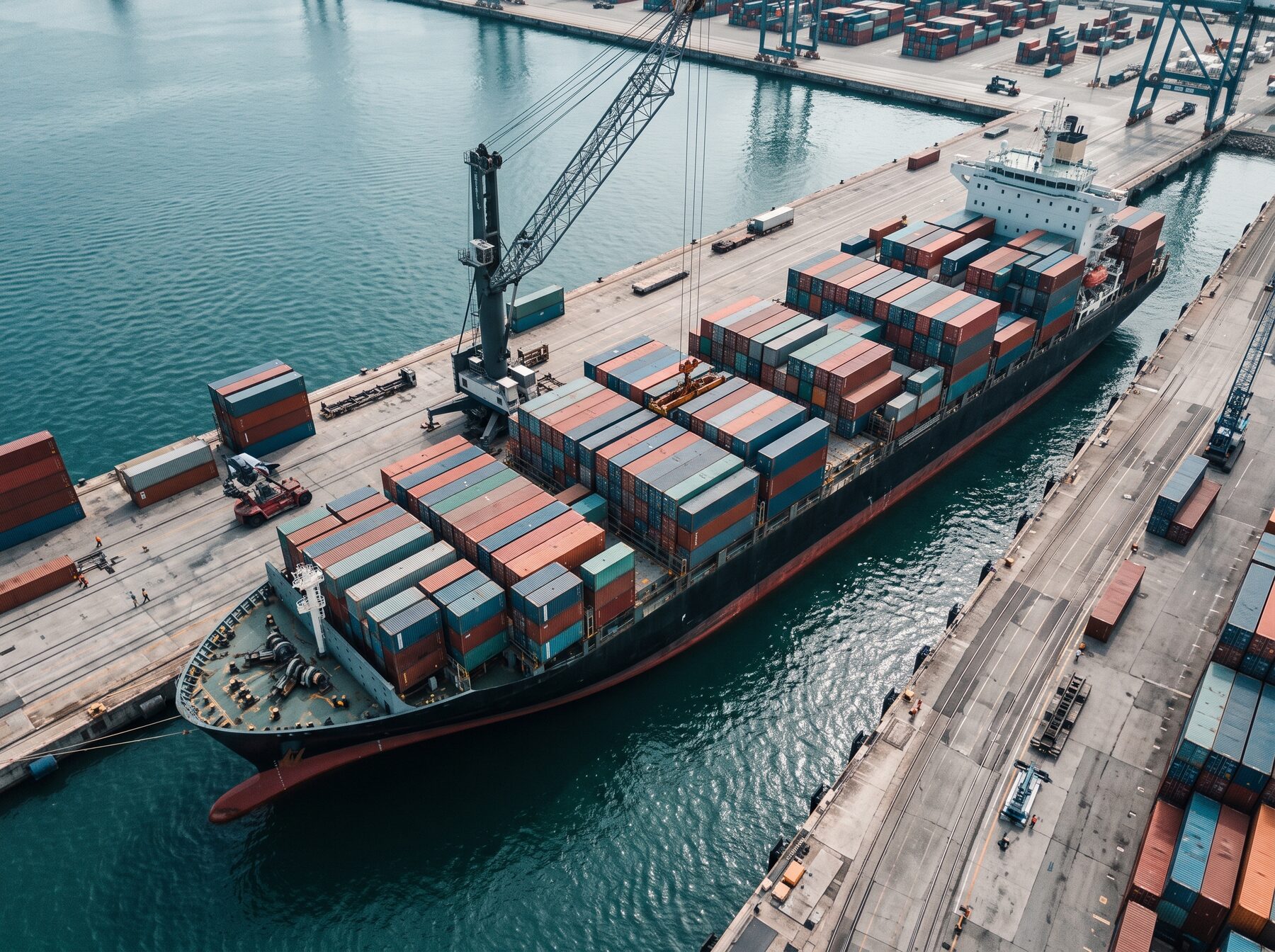 Unbranded cargo vessel alongside a quay