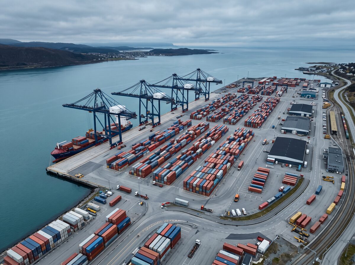 Aerial view of cargo terminal operations