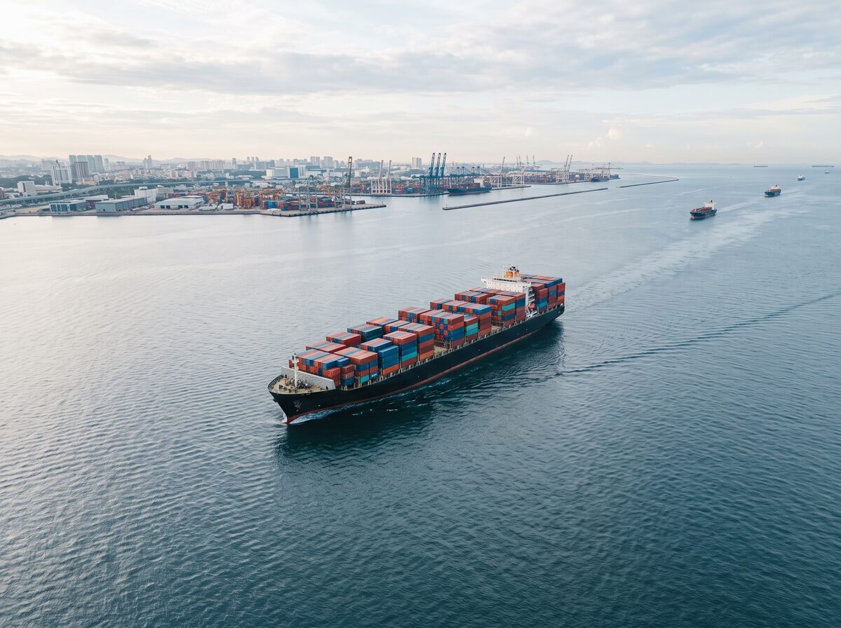 Container vessel approaching a port